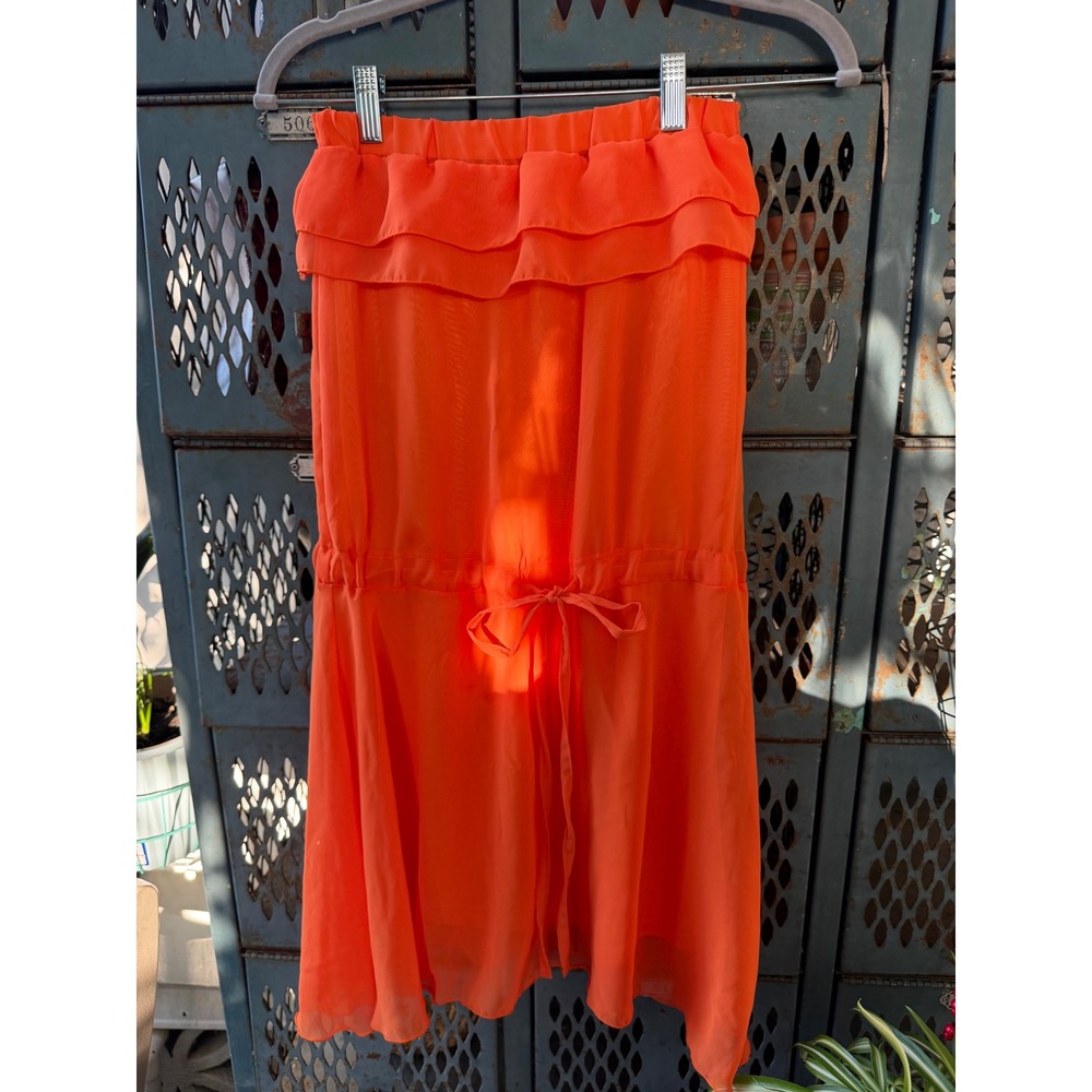 Pigskins & Ponytails Orange Strapless Ruffle Game Day Dress Womens Medium